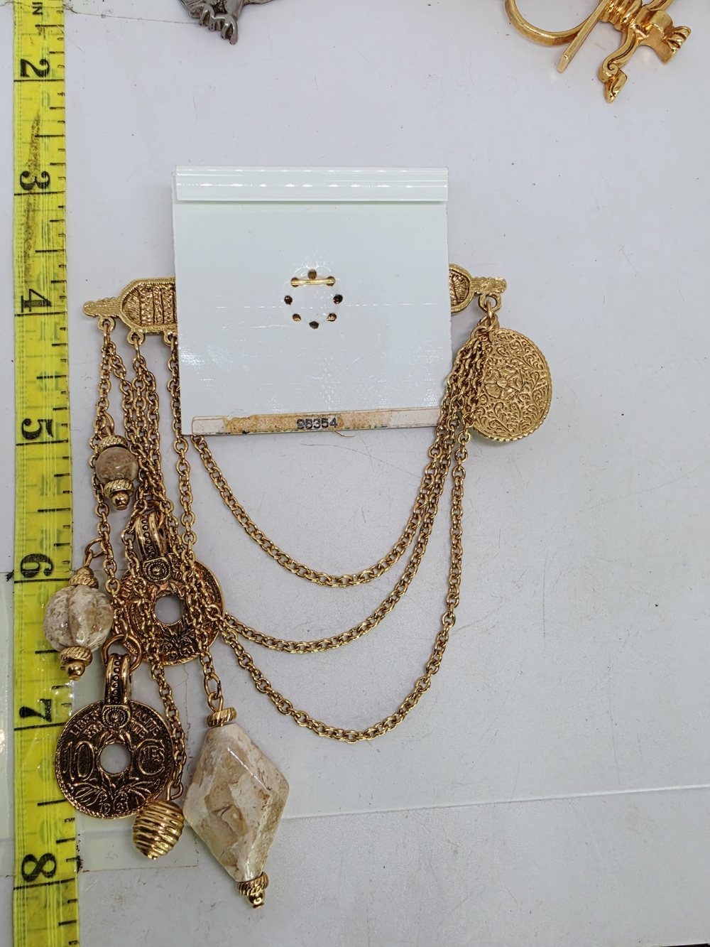 Vintage 1928 Victorian Revival Chatelaine Chain Coin Stone Charm Brooch New - Picture 4 of 4